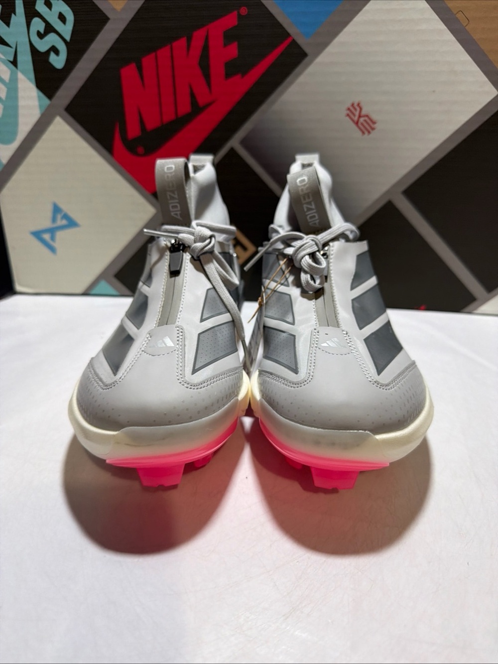 Adidas Adizero Impact+ 2.0 Baseball Cleats Gray Silver Pink Men's JH6720 - Picture 3 of 8
